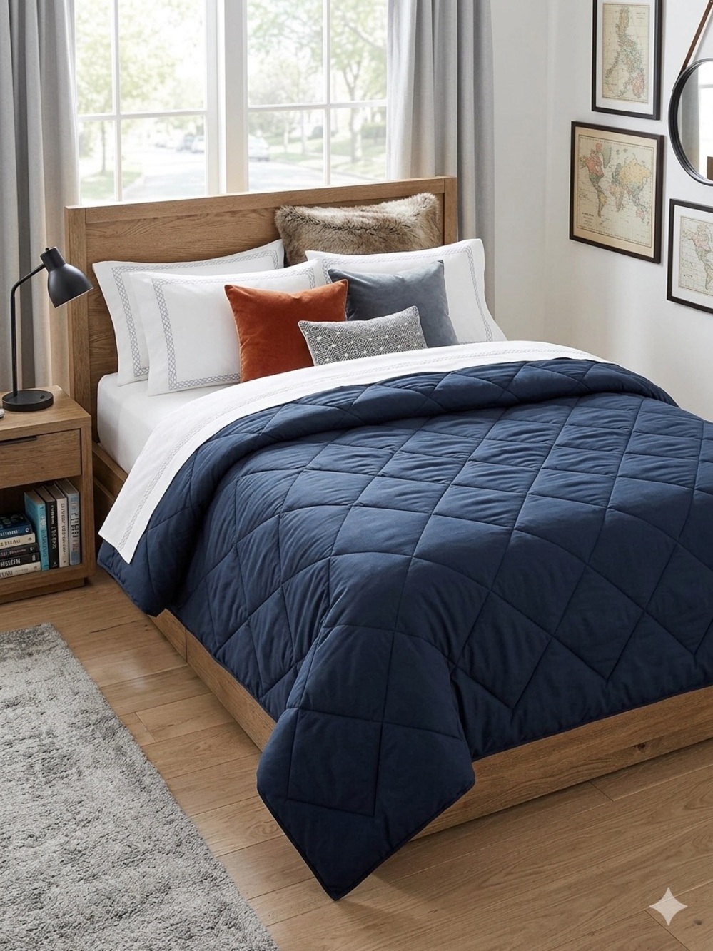 Pottery Barn Teen Navy Blue Full Queen Diamond Quilt 86x86
